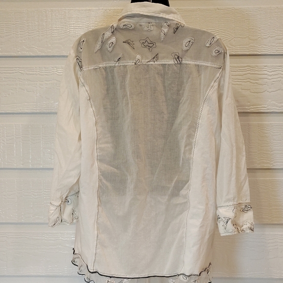 Parsley & Sage Cotton Embroidered Button Up White/Blue Tunic Top Sz 2X Cotton - Picture 8 of 10